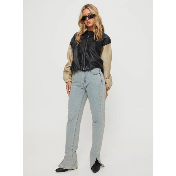 LIONESS Nirvana Bomber in Camel XX-Small New Womens Vegan Faux Leather Jacket - Picture 15 of 17